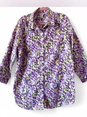Only Necessities Purple Floral 3/4 Sleeves Blouse Tunic